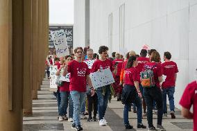 Musicians From The National Symphony Orchestra March A Picket Line At The Kennedy Center In Washington D.C. On September 27, 202