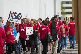 Musicians From The National Symphony Orchestra March A Picket Line At The Kennedy Center In Washington D.C. On September 27, 202