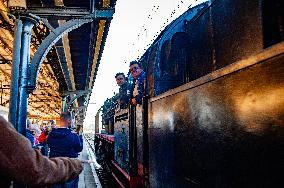 Large German Steam Locomotives Running In Nijmegen.