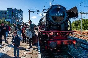 Large German Steam Locomotives Running In Nijmegen.