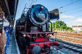 Large German Steam Locomotives Running In Nijmegen.