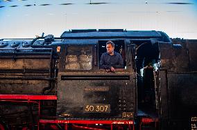 Large German Steam Locomotives Running In Nijmegen.