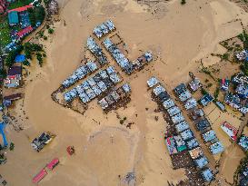 Drone View Of The Nakhu River Flooded In Lalitpur, Nepal.