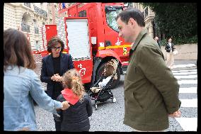 Rachida Dati Visits Malar Fire Station - Paris