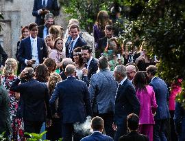 Tim Burton and Monica Bellucci at wedding of Luigi Buffon and Ilaria D'Amico - Lucca