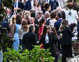 Tim Burton and Monica Bellucci at wedding of Luigi Buffon and Ilaria D'Amico - Lucca