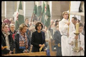 Rachida Dati at a mass Rachida Dati during a mass at Saint Francois Xavier's Church - Paris