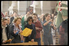 Rachida Dati at a mass Rachida Dati during a mass at Saint Francois Xavier's Church - Paris