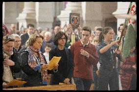 Rachida Dati at a mass Rachida Dati during a mass at Saint Francois Xavier's Church - Paris