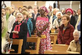 Rachida Dati at a mass Rachida Dati during a mass at Saint Francois Xavier's Church - Paris