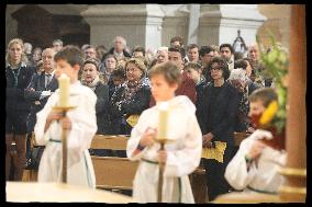 Rachida Dati at a mass Rachida Dati during a mass at Saint Francois Xavier's Church - Paris