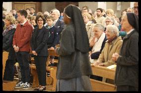 Rachida Dati at a mass Rachida Dati during a mass at Saint Francois Xavier's Church - Paris