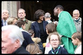 Rachida Dati at a mass Rachida Dati during a mass at Saint Francois Xavier's Church - Paris