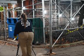 NYPD Crime Scene At Scene Of One Man Fatally Shot And Two Other Men Injured Following A Shooting In The Bedford-Stuyvesant Secti