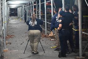 NYPD Crime Scene At Scene Of One Man Fatally Shot And Two Other Men Injured Following A Shooting In The Bedford-Stuyvesant Secti