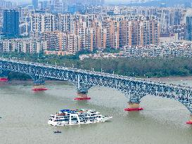 Vehicles Travel on The Nanjing Yangtze River Bridge