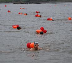 Swimmers Swim in The Yangtze River in Luzhou