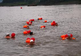 Swimmers Swim in The Yangtze River in Luzhou