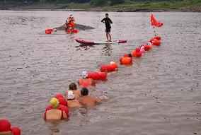 Swimmers Swim in The Yangtze River in Luzhou