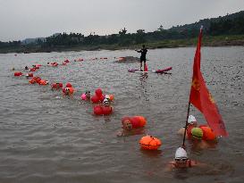 Swimmers Swim in The Yangtze River in Luzhou