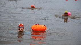 Swimmers Swim in The Yangtze River in Luzhou