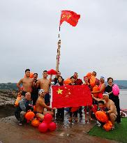 Swimmers Swim in The Yangtze River in Luzhou