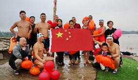 Swimmers Swim in The Yangtze River in Luzhou