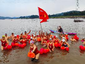 Swimmers Swim in The Yangtze River in Luzhou