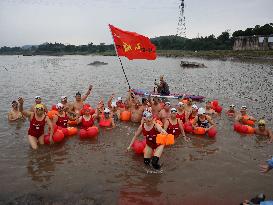 Swimmers Swim in The Yangtze River in Luzhou