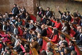 LFI MPs Protest At PM Barnier General Political Declaration - Paris