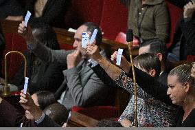 LFI MPs Protest At PM Barnier General Political Declaration - Paris