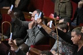 LFI MPs Protest At PM Barnier General Political Declaration - Paris