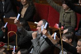 LFI MPs Protest At PM Barnier General Political Declaration - Paris