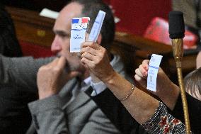 LFI MPs Protest At PM Barnier General Political Declaration - Paris