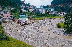 Nakhu River Flooding Damaged Homes In Tikabhairab Region, Lalitpur, Nepal.