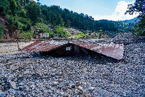 Nakhu River Flooding Damaged Homes In Tikabhairab Region, Lalitpur, Nepal.