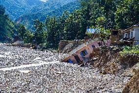 Nakhu River Flooding Damaged Homes In Tikabhairab Region, Lalitpur, Nepal.