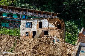 Nakhu River Flooding Damaged Homes In Tikabhairab Region, Lalitpur, Nepal.