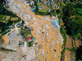 The Aerial View Shows The Flood-affected Tikabhairab Region Of Southern Lalitpur, Nepal