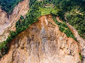 The Aerial View Shows The Flood-affected Tikabhairab Region Of Southern Lalitpur, Nepal