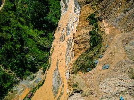 The Aerial View Shows The Flood-affected Tikabhairab Region Of Southern Lalitpur, Nepal