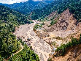 The Aerial View Shows The Flood-affected Tikabhairab Region Of Southern Lalitpur, Nepal