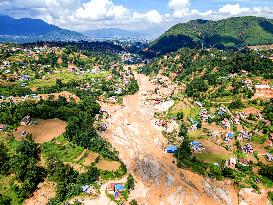 The Aerial View Shows The Flood-affected Tikabhairab Region Of Southern Lalitpur, Nepal