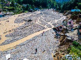 The Aerial View Shows The Flood-affected Tikabhairab Region Of Southern Lalitpur, Nepal