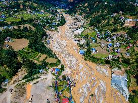 The Aerial View Shows The Flood-affected Tikabhairab Region Of Southern Lalitpur, Nepal