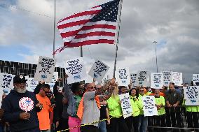 Port Strike Demonstration At Maher Terminals In Elizabeth New Jersey