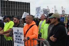 Port Strike Demonstration At Maher Terminals In Elizabeth New Jersey