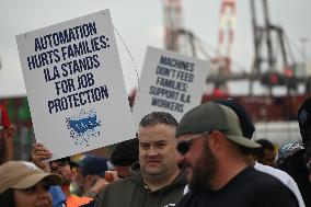 Port Strike Demonstration At Maher Terminals In Elizabeth New Jersey