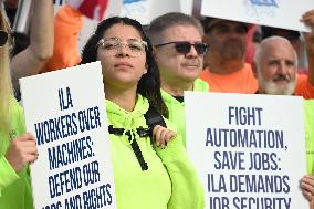 Port Strike Demonstration At Maher Terminals In Elizabeth New Jersey