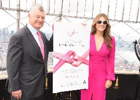 Elizabeth Hurley Lights ESB In Honor Of Breast Cancer Awareness - NYC